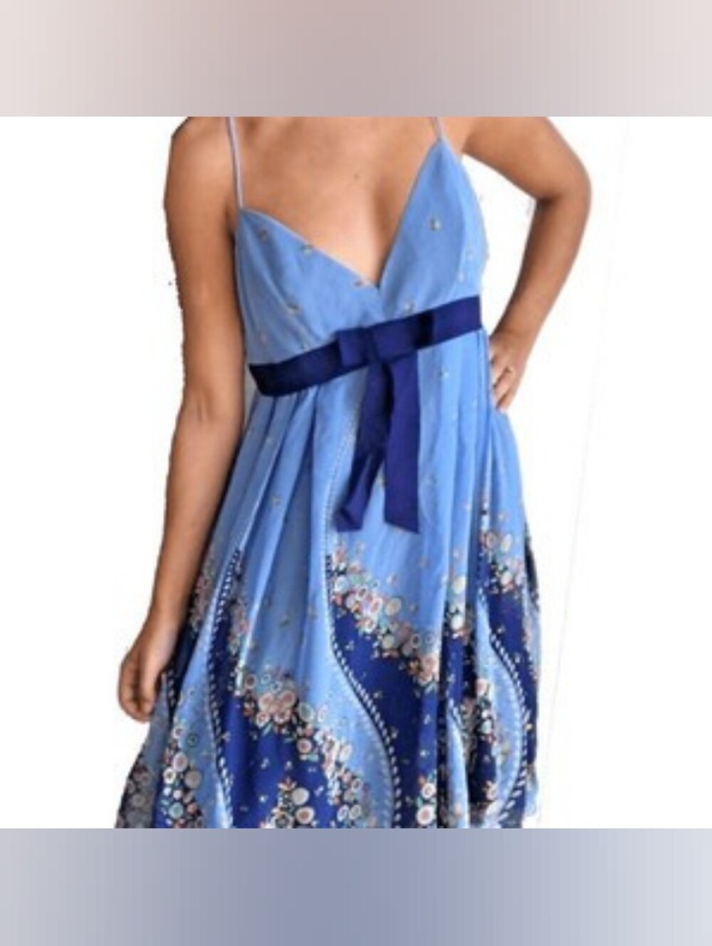 NWT Anna Sui for Anthropologie 100% Silk Periwinkle Babydoll Dress, Size 10 No